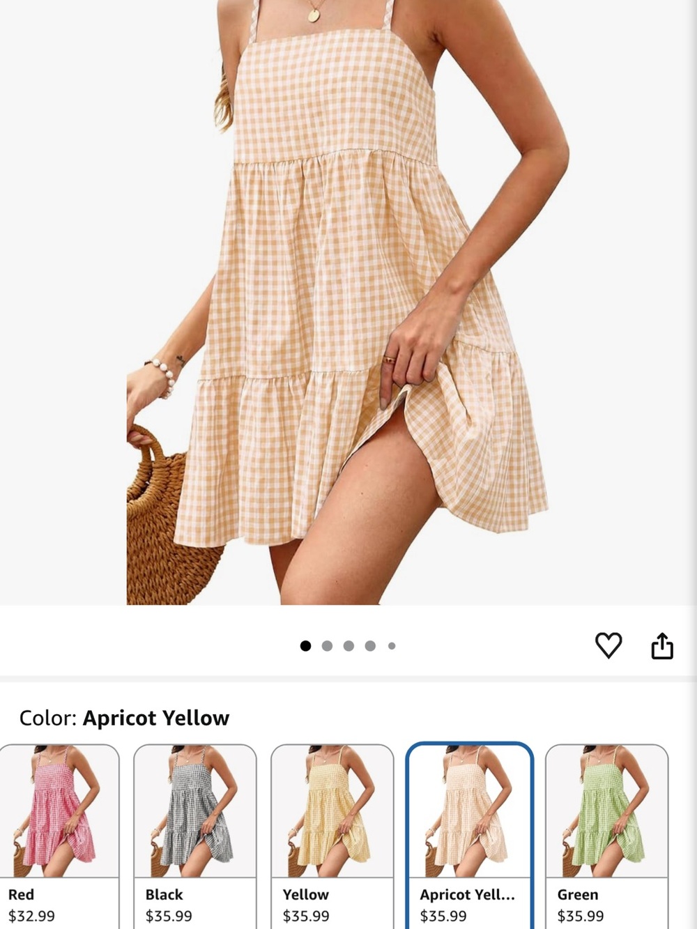 Apricot Yellow Gingham Tiered Mini Dress